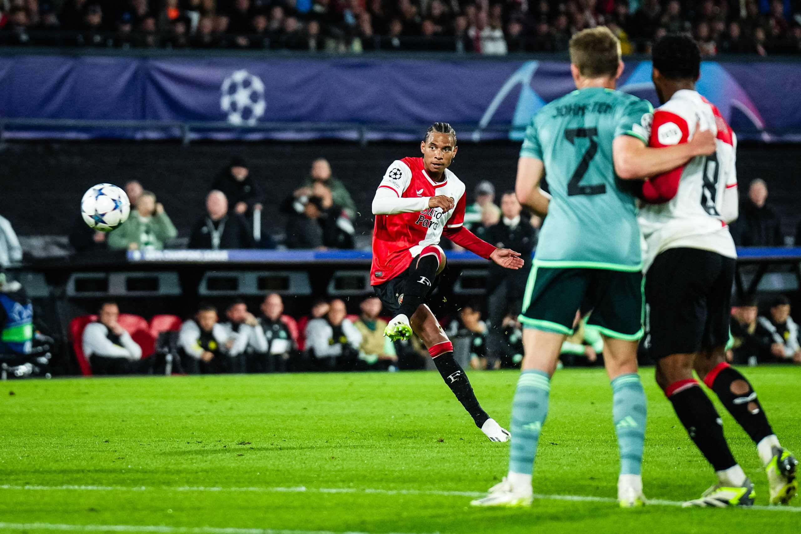 UEFA Champions League: Feyenoord v Celtic Rotterdam - Calvin Stengs of Feyenoord scoring the 1-0 during the 1st leg of t